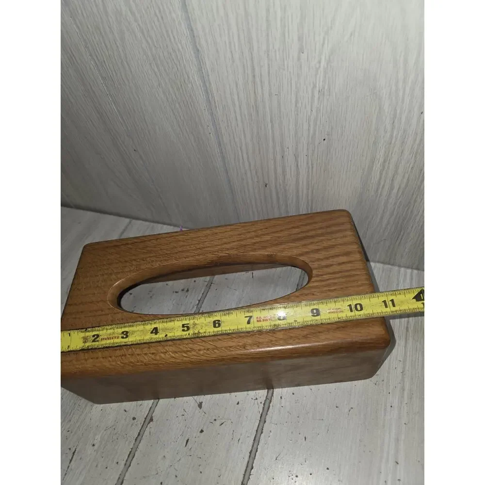 Vtg Oak Tissue Box Cover Dispenser Solid Wood Rectangle MCM Kleenex Farmhouse